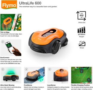 Flymo UltraLife 600 Robotic Lawnmower – Smart Wireless, Cut-to-Edge for Medium Lawns