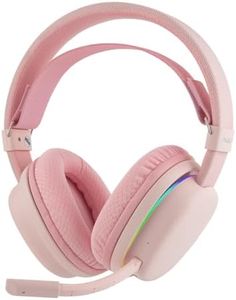 MechLands Aula G7 Wireless Gaming Headset for PS4/PS5/PC/Switch, Over-Ear Headphones with Detachable Noise Canceling Mic, RGB, Surround Sound, 60H Battery, 2.4GHz/BT/Wired (Pink)