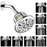 ALTON FLT40500, 5-INCH, 7-Function, 15-Stage Shower Head Filter For Hard Water With Shower Arm and Flange | Water Softener For Bathroom | Silver