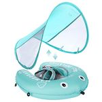 Mambobaby Float with Canopy – Baby Float with Canopy, Compressible Folding Baby Self-Inflating Float, Portable Infant Pool Float with Sun Canopy – Green