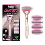 WILKINSON SWORD - Quattro For Women | Premium Metal Rose Gold | Razor Handle + 5 Blade Refills