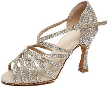 Minishion Women's Rhinestone Dance Shoes Ankle Strap Latin Salsa Dancing Heels L467 Gold US 11