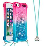 Necklace Phone Case for iPod Touch 5 / iPod Touch 6/7,iPod Touch 5 Cover,Glitter Bling Flowing Liquid Shiny 3D Moving Quicksand Cover with Necklace Cord Strap for iPod Touch 5,YBGS Pink Blue