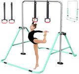 FINCOME Folding Gymnastics Bar with Gymnastic Rings Height Adjustable, Expandable Gymnastic Training Kip Bar Gymnastics Equipment for Junior Boys Girls Indoor and Home Training