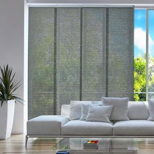 PieceNat Sliding Panel Blinds for Sliding Glass Door, Natural Woven Light Filtering Shade, Adjustable Single-Track (46-85.5" W x 96" H), Cordless & Trimmable, Reinforced Edge,Sage Gray