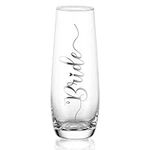 NUPTIO Stemless Champagne Glasses Bride: Bridal Shower Party Prosecco Flutes Tumbler Wedding Gift Clear Silver Embossed