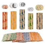 HKYLRAT 300Pcs Coin Rollers Canadian, Assorted Coin Wrappers, Kraft Paper Flat Striped Coin Rollers Multicolor Coin Packaging Bag for Canadian Money Quarters Pennies Dimes Nickels Dollars