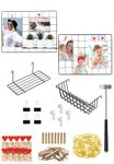 CELEORIS Wall Decoration Photo Grid Frame Multifunction Hanging Display and Stainless Steel Storage Organizer with Light; Clips; Basket