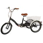 HaroldDol Adult Tricycle, 20 Inch Senior Tricycle, Single Speed 3-Wheel Bicycle, with Shopping Basket (Black)