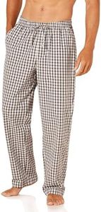 Amazon Essentials Men's Straight-Fit Woven Pajama Pant, Black/Grey, Plaid, Medium