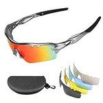 flintronic Polarized Sports Sunglasses UV 400 Protection Cycling Glasses with 5 Interchangeable Lenses, for Cycling, Running, Sailing for Men & Women