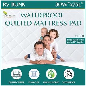 RV Bunk Size Waterproof Mattress Pad - Fitted Mattress Protector with Quilted Pillow Top Mattress Topper - Premium Quality Hypoallergenic Mattress Cover (30”x75”)