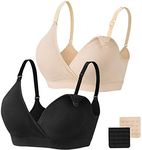 Angelhood Nursing Bra Womens Maternity Breastfeeding Bra Seamless Sleep Bra No Underwire with Bra Extenders Pack of 2, Black&Beige, Medium