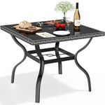 YITAHOME 35.2" Patio Table for 4-Person, Outdoor Patio Dining Table with 1.96" Umbrella Hole, Tempered Glass Top and Sturdy Iron Frame Perfect for Lawn Backyard Garden, Black