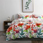 Fire Kirin Floral Duvet Cover Set with Soft Lightweight Microfiber 1 Duvet Cover and 2 Pillowcases, Colorful Flower Pattern Bedding Sets Comforter Cover (Queen)