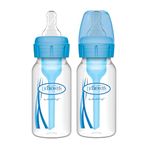 Dr Brown's Natural Flow Anti-Colic Options+ Narrow Baby Bottle, 4oz/120 ml, with Level 1 Slow Flow Teat, Pack of 2, Blue