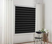 Taiyuhomes Day and Night Zebra Roller Blind Gradient Double Fabric Translucent or Blackout Vision Curtains for Window and Door with Aluminium Cassette (Pure black, 45x150cm(WxH))