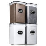 Wildone Extra Large Tall Airtight Food Storage Containers 6.5L/ 5.9QT, Plastic BPA Free Kitchen Pantry Storage Containers 4 Pieces for Flour, Sugar, Rice, with 20 Labels & 1 Marker, Black