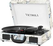 Victrola Journey Portable Record Player – Suitcase 5.0 Bluetooth turntable with 3-Speeds, Built-in Stereo Speakers, 3.5mm Aux-in Jack, Map Print (VSC-550BT)