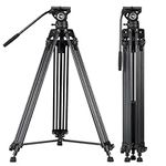 Cayer BV30 Heavy Duty Video Tripod, 64 inches Professional Aluminum Tripod Leg with K3 Fluid Head, Mid-Level Spreader, Max Loading 13.2 LB, 360 Degree Fluid Head for DSLR Camcorder Camera Black