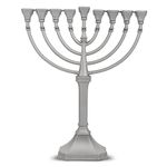 (Satin Silver) - Zion Judaica Hanukkah Menorah Satin Silver Traditional Full Size Non Tarnish - Classic Graceful Style Precision Die Cast