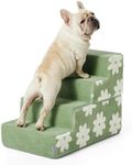 Lesure Dog Stairs for Small Dogs 18"H 4-Step Dog Steps for High Bed Couch and Sofa Chairs Foldable Foam Pet Stairs Jacquard Shaggy Plush for Cats with Supporting Board and Non-Slip Bottom, Swamp Green