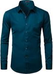 PARKLEES Men's Slim Fit Formal Long Sleeve Casual Business Party Dress Shirts with Chest Pocket, Teal, M