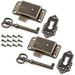 Kyuionty 2 Sets Skeleton Key Lock Decorative Antique Bronze Cabinet Vintage Lock with Key and Screws for Chest Cupboard Furniture