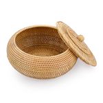 IGNPION Rattan Storage Basket with lid Table Decorative Storage Baskets for Shelf &Desktop Woven Kitchen Fruit Bread Basket Egg Holder Bowl(Large)