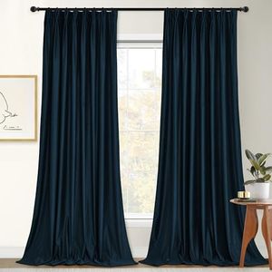 StangH Navy Blue Pinch Pleat Curtains Velvet Room Darkening Thermal Insulated Window Drapes 84 inches Luxury Heavy Panels for Sliding Door Living Room, W52 x L84, 2 Panels