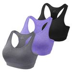 habibee Women's Sports Bra Seamless Racerback Removable Padded Medium Support for Yoga Gym Activewear Workout Fitness Bra (Black/Purple/Grey, XL)