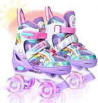 Rainbow Unicorn Kids Roller Skates for Girls Boys Toddler Ages 2-4,4-Pejiijar Adjustable Roller Shoes with Luminous Wheels for Birthday Xmas Gifts.