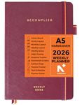 NEORAH — A5 Dated WEEKLY Planner 2026 ACCOMPLISH—264 Pages of Yearly |12 Month | 52 Week+24 Hours + Notes pages for each week — Office Diary Academic diary - Hardcover [Pen Loop Attachable] (RHUBARB)