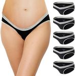INNERSY Maternity Knickers under Bump Cotton Pregnancy Pants Black C Section Underwear 5 Pack (UK20, Black with Grey Waist)