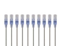 Monoprice SlimRun Cat6A Ethernet Patch Cable - Network Internet Cord - RJ45, Stranded, UTP, Pure Bare Copper Wire, 30AWG, 6in, Gray, 10-Pack