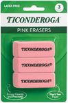 Ticonderoga Wedge Erasers, Pink, 3 