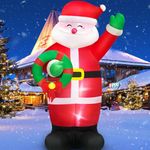 Danxilu 8FT Christmas Inflatable Santa Outdoor Yard Decorations, Blow up Santa Claus with Wreath Built-in LED Lights Outside Waterproof Xmas Decor for Garden Lawn Porch Holiday Party