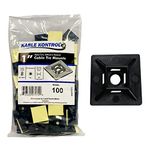 Kable Kontrol Zip Tie Mounts, 1” Sq, Black, 100 Pcs, Adhesive Backed Multi-Purpose UV-Resistant Mounting Squares Nylon Cable Tie Wrap Anchor Pads for Cable Management