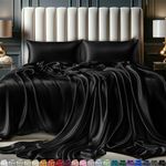 DECOLURE Satin Sheets King Bed Set (4 pcs,14 colors) - Hotel Luxury Soft Silky Satin Sheet Set with Deep Pockets, Satin Fitted Sheet - Black Satin Sheets, King Size Satin Sheets, Satin Bed Sheets King