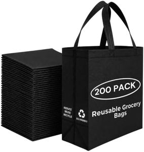 Simply Cool 200 Pack Black Reusable Eco-Friendly Large Grocery Shopping Bags 14.5"x14"x6.6" Durable Recyclable Shopping Bags Washable Foldable Portable Tote Bags Bulk
