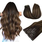 MAXITA Clip in Hair Extensions Real Human Hair, 110g 7pcs Balayage Dark Brown Mixed Chestnut Brown 18 Inch, Remy Hair Extensions Seamless Clip in Hair Extensions Real Human Hair Straight