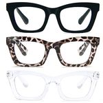 KoKoBin 3 Pack Oprah Style Reading Glasses for Women Blue Light Blocking, Cute Oversized Square Computer Readers Spring Hinge, 2.5