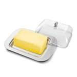 Butter Dish with Lid，Stainless Steel Butter Dish with Plastic Lid for Countertop，Small Butter Holder Butter Keeper Butter Container with Cover，Clear Covered Butter Tray Butter Box