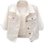 AMEBELLE Women's 3/4 Sleeve Strech Distress Slim Crop Denim Jean Trucker Jacket(0099-White-S)