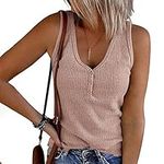 Betory Tank Tops for Women Summer Sleeveless Henley V-Neck Waffle Knit Button Up Shirts Loose Blouses Vests