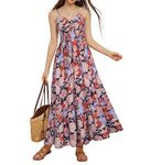 Women Long Flowy Swing Maxi Dresses Casual V Neck Maxi Dresses Floral Strap Backless Maxi Dress Red Flowers XXL