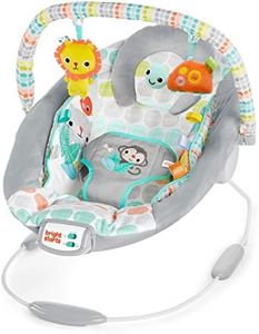 Bright Starts Comfy Baby Bouncer Soothing Vibrations Infant Seat - Taggies, Music, Removable -Toy Bar, 0-6 Months Up to 20 lbs (Whimsical Wild)