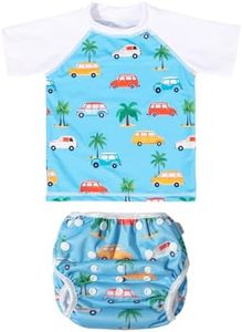 ALVABABY Baby Boy Swimsuit, 2-Piece Infant Toddler Bathing Short Sleeve Swimwear, Small Baby Reusable Swim Diaper with Matching Top