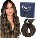 Fshine U Tip Hair Extensions 18 Inch Pre Bonded Remy Hair Extensions Balayage Dark Brown to Chestnut Brown 50g/50s Fusion Nail Tip Hair for Women