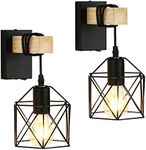 Lightess Vintage Wall Lights E27 Industrial Wall Light with On Off Switch Indoor Retro Wall Lamp Black Cage Wall Sconce for Living Room, Hallway, Bedroom, Stairs (2 Pack)